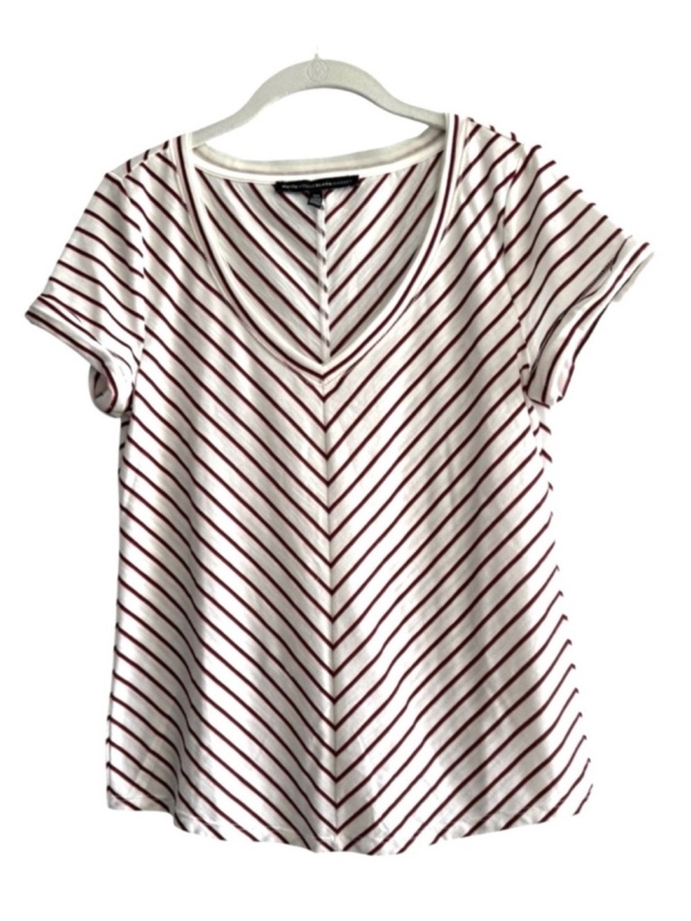 WHBM Short Sleeve V-neck Tee Chiffon Trim Striped Size XS